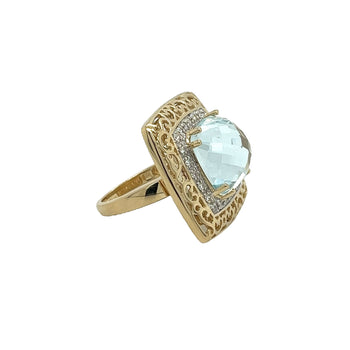 Sky Blue Topaz and Diamond Ring in 14K Gold Curved Filigree Wide Frame – Assay Jewelers