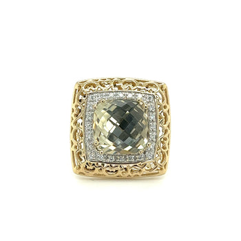 Sky Blue Topaz and Diamond Ring in 14K Gold Curved Filigree Wide Frame – Assay Jewelers