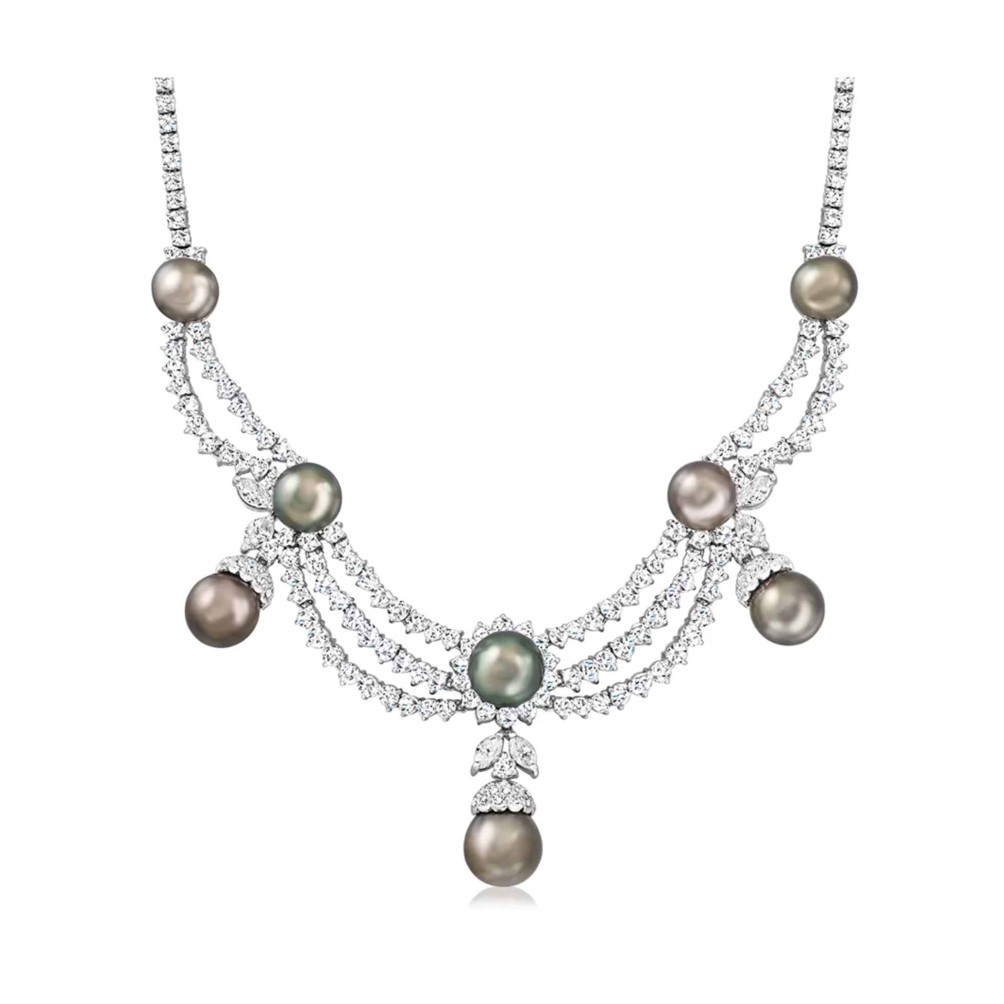 South Sea Black Pearl, White Diamond Platinum Necklace Earrings Set