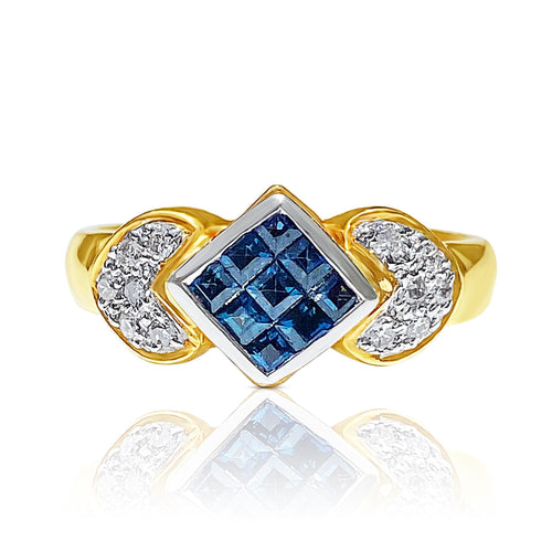 Square Cut Natural Blue Sapphire Ring in 18k solid gold