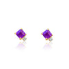 Quadratische lila Amethyst- und Diamant-Ohrringe in 14-karätigem Goldrahmen