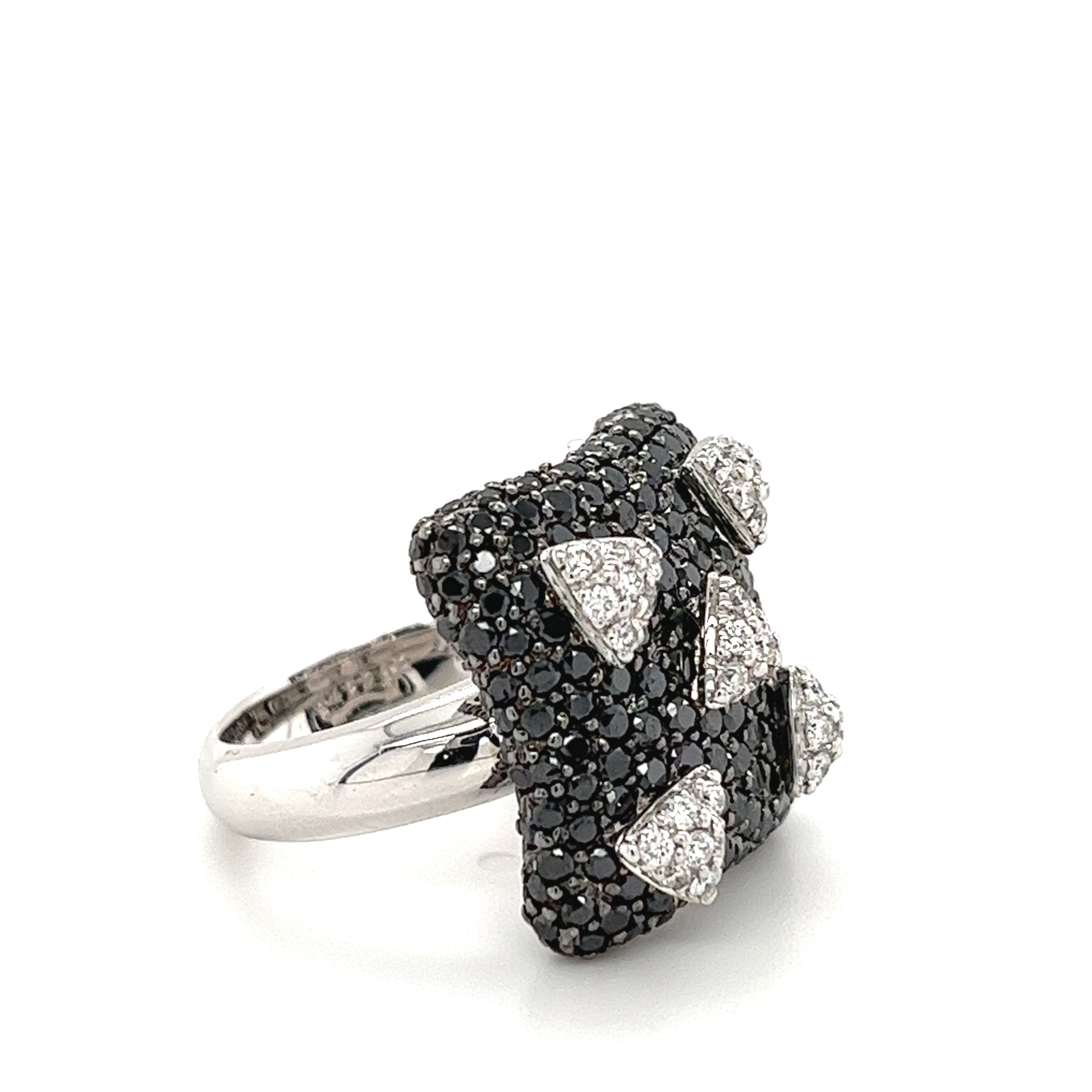 Starlit Night Black and White Diamond Cluster Ring in 18K White Gold-Rings-ASSAY