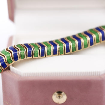 Tiffany & Co Green and Blue Enamel in 18K Yellow Gold Vintage Bracelet – Assay Jewelers