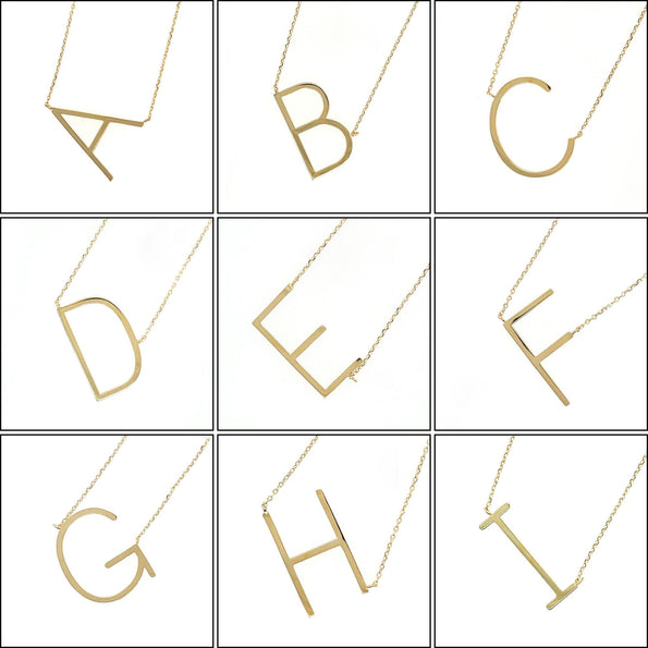 Tilted Initial 14K Gold Pendant Cable Chain Necklace