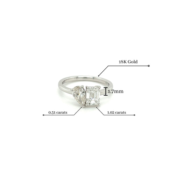 Toi Et Moi Emerald & Pear Cut Lab Diamond Engagement Ring in 18K White Gold