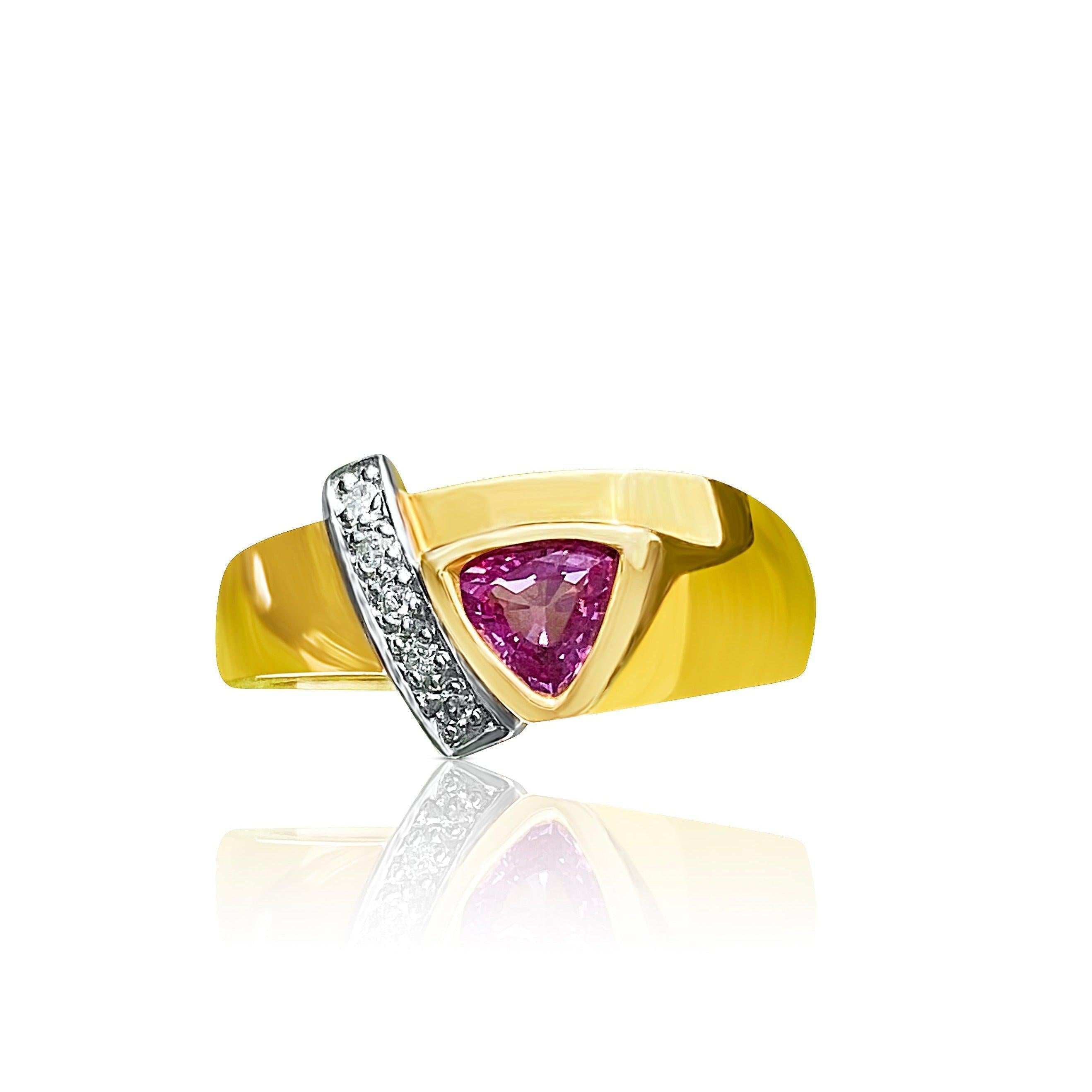 Trillion Cut Pink Sapphire in 14k solid gold Ring - ASSAY