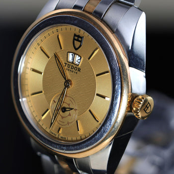Tudor Glamour Double Date 57003 42mm Two Tone Steel Gold Champagne Dial Watch – Assay Jewelers