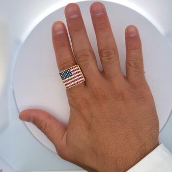 USA Flag Ruby Sapphire Diamond Pave 14K Gold Men Signet Statement Ring – Assay Jewelers