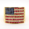 USA Flag Ruby Sapphire Diamond Pave 14K Gold Men Signet Statement Ring