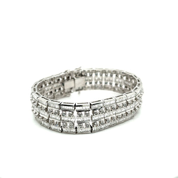 Unisex 18k Solid White Gold Baguette and Round Cut Natural Diamond 5-Row Multi Link Bracelet – Assay Jewelers