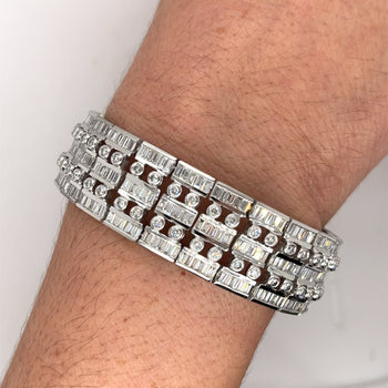 Unisex 18k Solid White Gold Baguette and Round Cut Natural Diamond 5-Row Multi Link Bracelet – Assay Jewelers