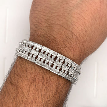 Unisex 18k Solid White Gold Baguette and Round Cut Natural Diamond 5-Row Multi Link Bracelet – Assay Jewelers
