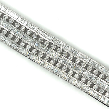 Unisex 18k Solid White Gold Baguette and Round Cut Natural Diamond 5-Row Multi Link Bracelet – Assay Jewelers