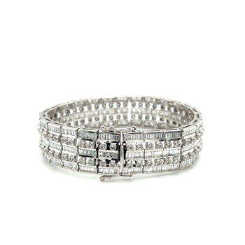 Unisex 18k Solid White Gold Baguette and Round Cut Natural Diamond 5-Row Multi Link Bracelet – Assay Jewelers
