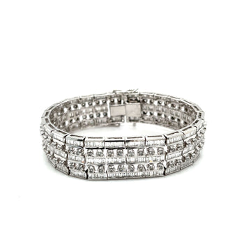 Unisex 18k Solid White Gold Baguette and Round Cut Natural Diamond 5-Row Multi Link Bracelet – Assay Jewelers