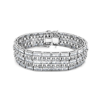 Unisex 18k Solid White Gold Baguette and Round Cut Natural Diamond 5-Row Multi Link Bracelet – Assay Jewelers