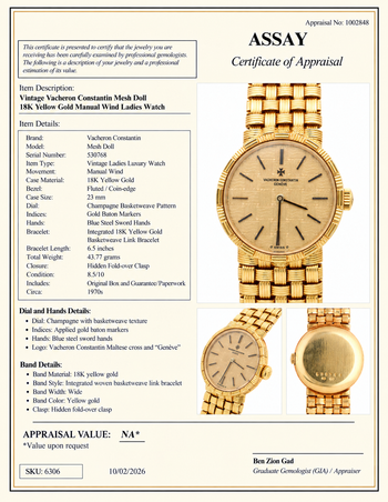 Vacheron Constantin 25mm 18K Gold Basketweave Dial Watch 1970s Full Set – Assay Jewelers