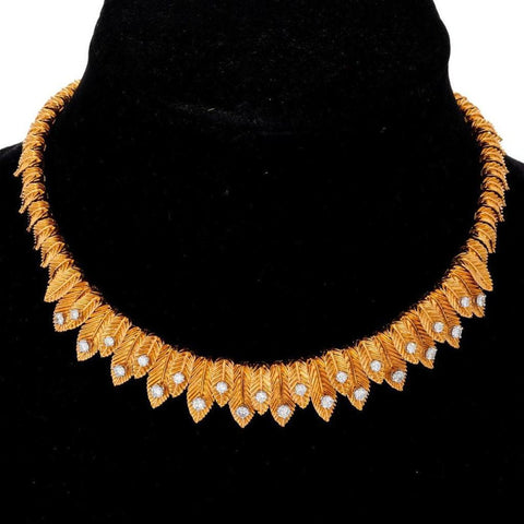 Van Cleef & Arpels 18K Gold Leaf Diamond Vintage Retro Choker Necklace