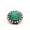 Victorian Era 15 Carat Carved Emerald Beetle Antique Ring with Diamond Halo in 18K Yellow Gold and Silver-Rings-ASSAY