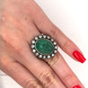 Victorian Era 15 Carat Carved Emerald Beetle Antique Ring with Diamond Halo in 18K Yellow Gold and Silver-Rings-ASSAY