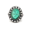 Victorian Era 15 Carat Carved Emerald Beetle Antique Ring with Diamond Halo in 18K Yellow Gold and Silver-Rings-ASSAY