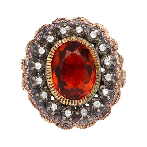 Victorian Era Antique 3.5 Carat Citrine and Diamond GIA Certified in Silver/Gold Ring