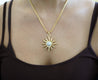 Vintage 0.85 Carat Sun Motif Diamond Pendant Necklace Crafted in 18k Yellow Gold