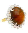 Vintage 11.36 Carat Opal and Briolette/Rose Cut Diamond Halo 18K Gold Ring