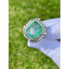 Vintage 12 Carat Colombian Emerald and Diamond Halo Ring Set in Palladium - ASSAY