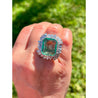 Vintage 12 Carat Colombian Emerald and Diamond Halo Ring Set in Palladium - ASSAY