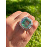 Vintage 12 Carat Colombian Emerald and Diamond Halo Ring Set in Palladium - ASSAY