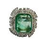 Vintage 12 Carat Colombian Emerald and Diamond Halo Ring Set in Palladium