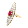 Vintage 14K Yellow Gold Old-Cut Ruby and Diamond Cocktail Long Ring-Rings-ASSAY