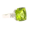 Vintage 14.11 Carat Peridot and Baguette Cut Diamond in 18K White Gold Ring-Rings-ASSAY