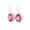 Vintage 16 Carat Pink Checkerboard Oval-Cut Tourmaline and Diamond Earring / Dangle-Drop Tourmaline Earring / Multi Gem Drop Earring-Earrings-ASSAY