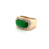 Vintage 18K Gold Horizontally Set Wide Jadeite Jade and Channel Set Diamond Halo Ring-Rings-ASSAY