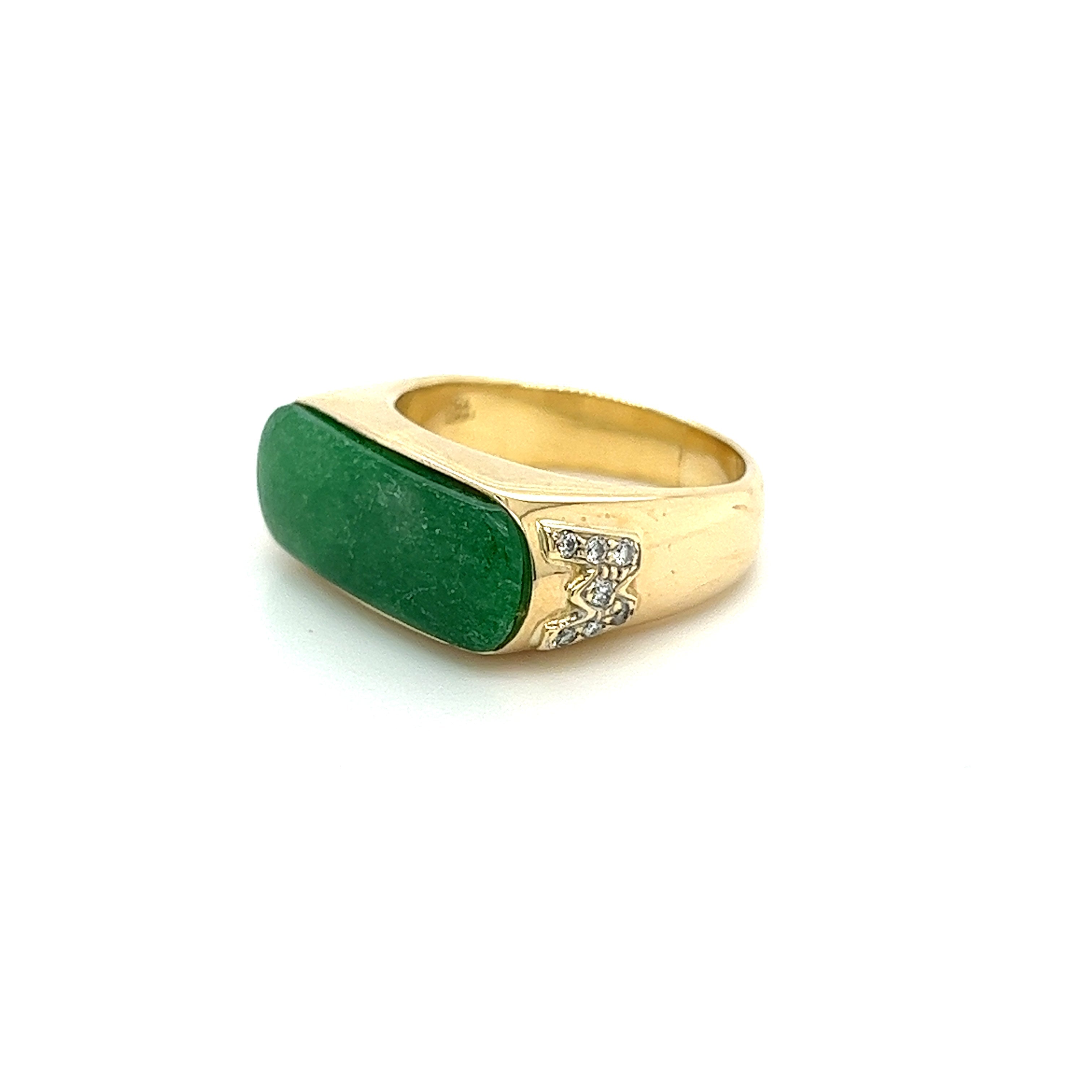 Vintage 18K Yellow Gold Horizontal Bezel Set Jadeite Jade Ring-Rings-ASSAY