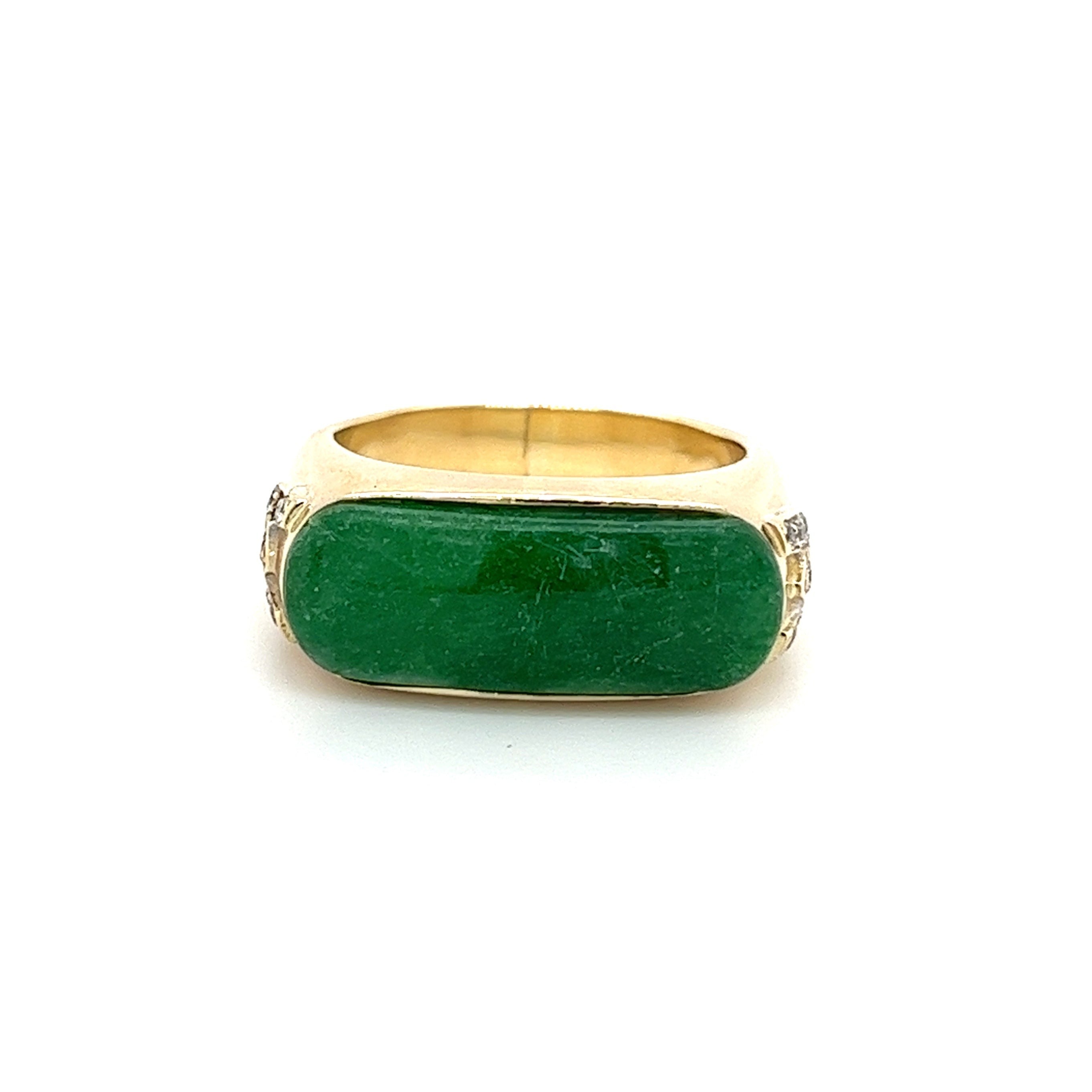 Vintage 18K Yellow Gold Horizontal Bezel Set Jadeite Jade Ring-Rings-ASSAY