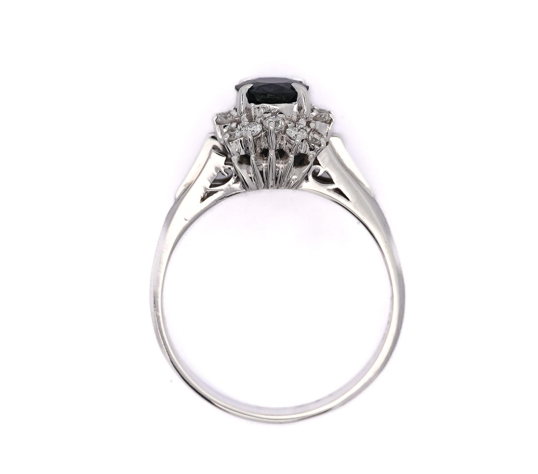 Vintage 1.04 Carat Sapphire and Round Diamonds in Filigree Platinum Ring