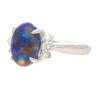 Vintage 2 Carat Oval Black Opal & Diamond 3 Stone Platinum Ring GIA Certified