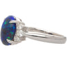 Vintage 2 Carat Oval Black Opal & Diamond 3 Stone Platinum Ring GIA Certified