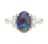 Vintage 2 Carat Oval Black Opal & Diamond 3 Stone Platinum Ring GIA Certified