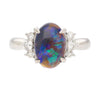 Vintage 2 Carat Oval Black Opal & Diamond 3 Stone Platinum Ring GIA Certified