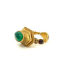 Vintage 22K Gold Egyptian Revival Cabochon Cut Emerald and Garnet Ring-Rings-ASSAY