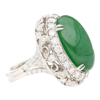 Bague florale Anciens en jade cabochon ovale et diamant rond, 24 carats – Assay Jewelers