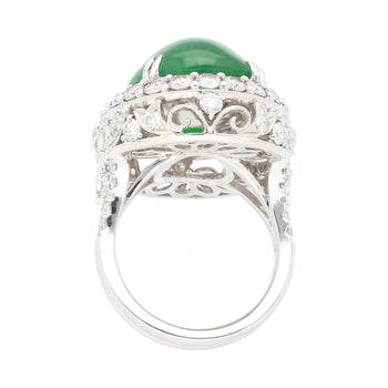 Bague Anciens en jade cabochon ovale 24 carats avec diamants ronds, motif floral – Assay Jewelers