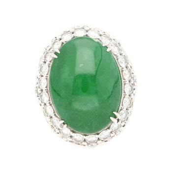 Bague florale Anciens en jade cabochon ovale 24 carats et diamants ronds – Assay Jewelers