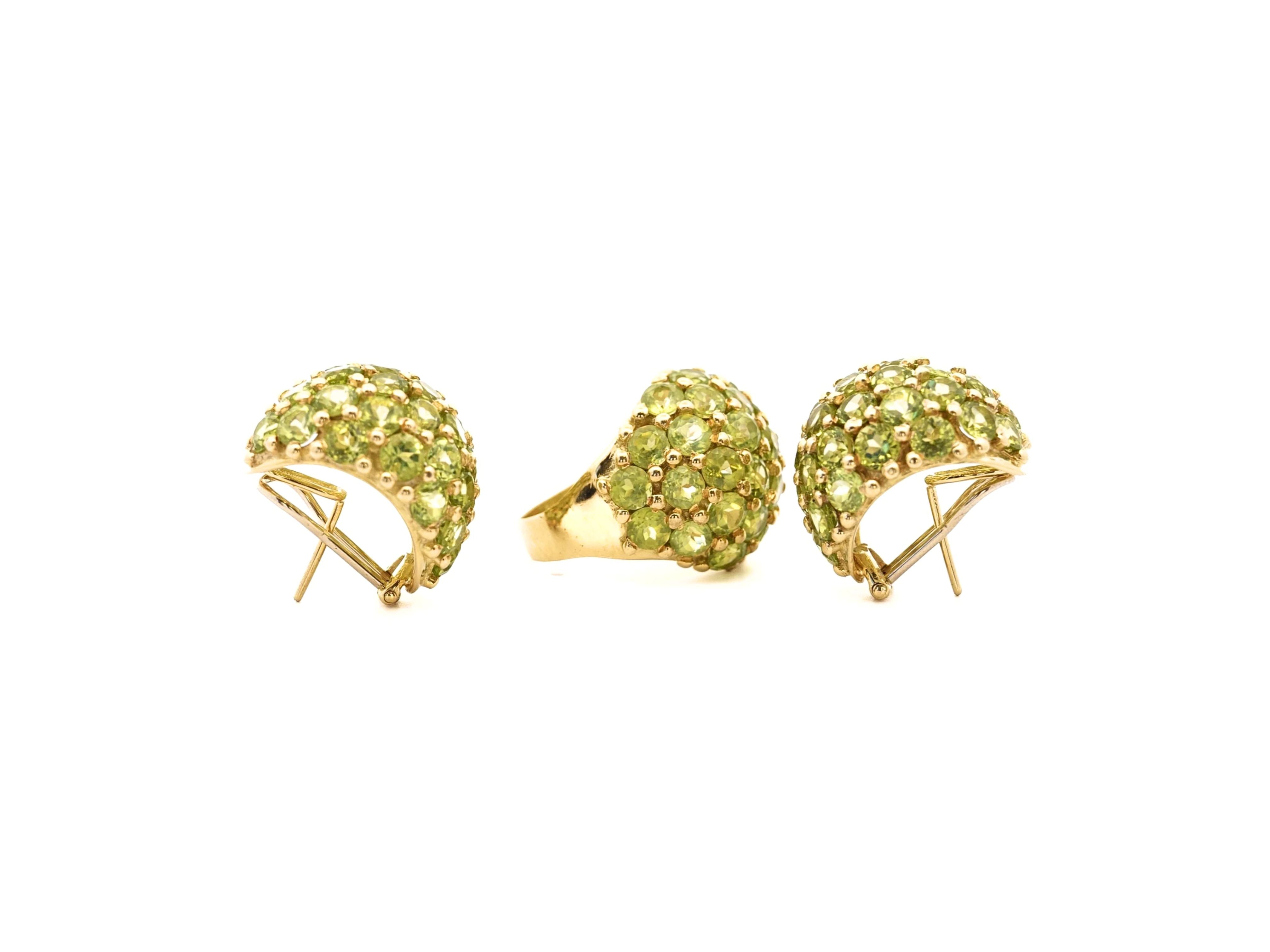 Vintage 25 Carat Peridot Ring & Earring 18K Yellow Gold Jewelry Set-ASSAY