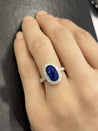 Vintage 2.38 Carat No Heat Oval Blue Sapphire & Milgrain Finish Diamond Ring