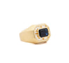 Vintage 2.5 Carat Emerald Cut Blue Sapphire & Diamond Matte Finish Mens Ring